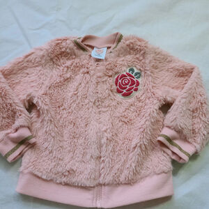 Wonder Nation Pink Fuzzy Jacket Flower Zipper Baby Girl 18 Months